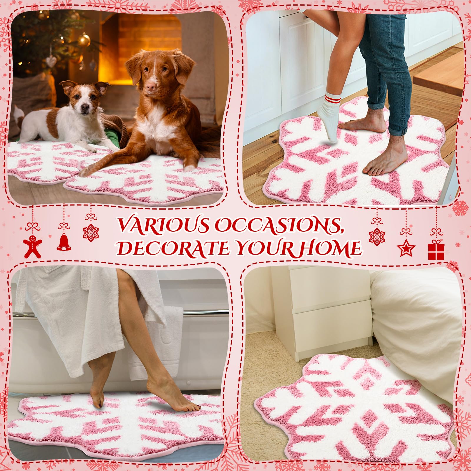 Ceenna 2 Pcs Snowflake Rug Bathroom Rugs Winter Snowflake Doormat Decorative Washable Non Slip Welcome Floor Mat Christmas Doorm